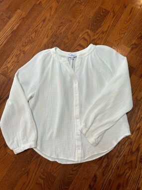 Evereve White Gauze Waffle Long   Sleeve Blouse